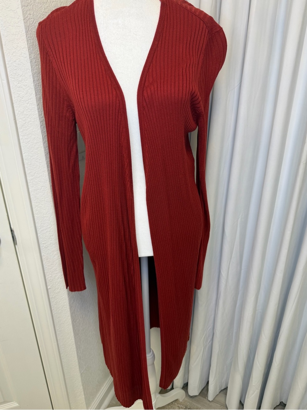 NWT INC International Concepts Rust Red Ribbed Maxi Duster Cardigan L